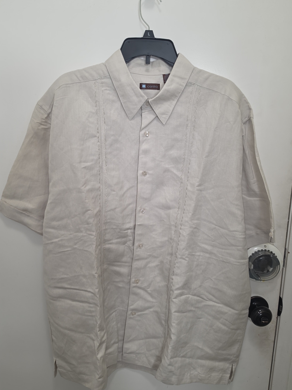 Centro Men's Short-Sleeve Linen Blend Shirt in Light Beige